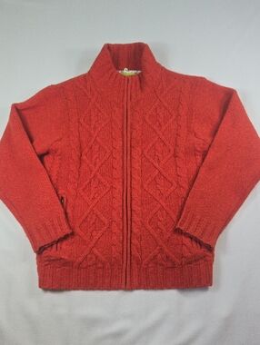 Orange Cable Knit Zip-Up Wool Sweater Jacket